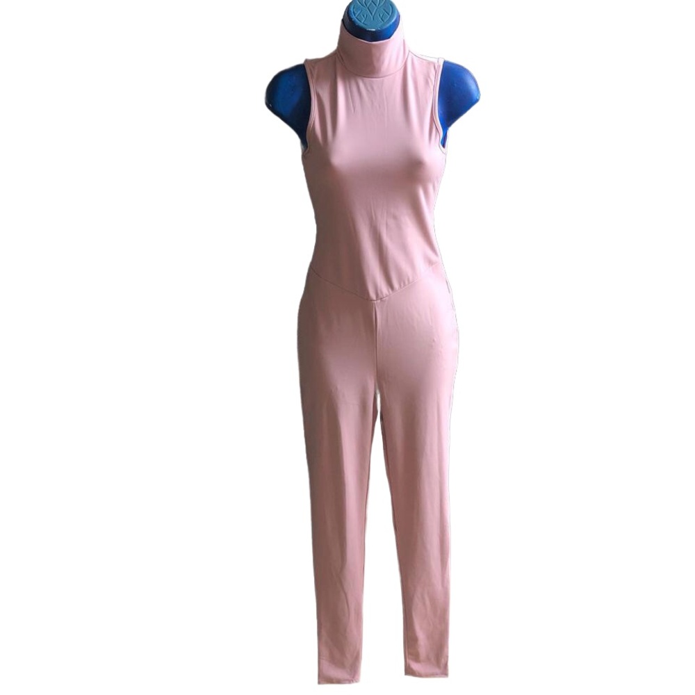 Pink high neck one piece jumpsuit with zipper